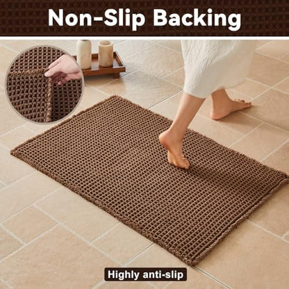 Triohero Waffle Bath Mat, Boho Bathroom Rugs Non Slip, 24x48 Mocha