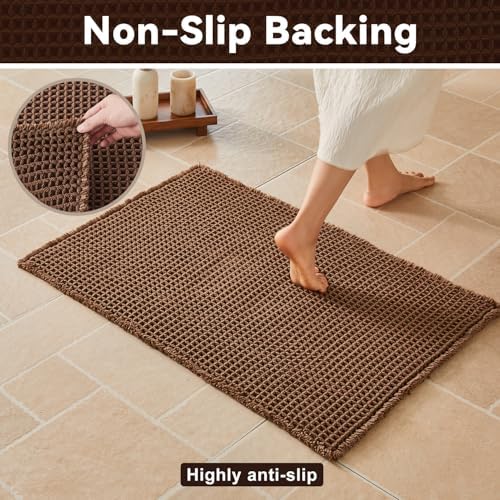 Triohero Waffle Bath Mat, Boho Bathroom Rugs Non Slip, 20x30 Mocha