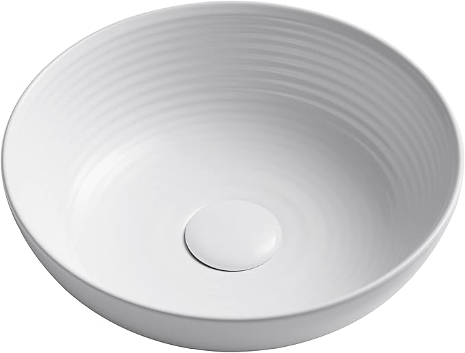 KRAUS Viva™ Round White Porcelain Ceramic Vessel Bathroom Sink, 13 in. D x 4 3/8 in. H, KCV-204GWH