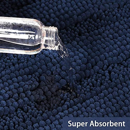 Turquoize Bathroom Rug 24"x36", Soft Absorbent Chenille Bath Rug, Navy