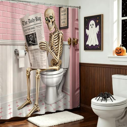 Funny Skeleton Shower Curtain Skull Halloween Bathroom Decor Shower Curtain