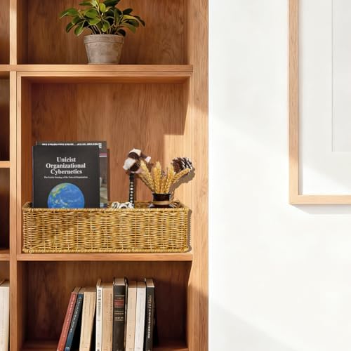 2pcs Toilet Paper Basket, Rectangular Wicker Bathroom Storage Basket, Waterproof Handwoven Toilet Paper Rolls Organizer Baskets for Apartment, Bedroom, Bathroom, Kitchen Shelf (Beige)