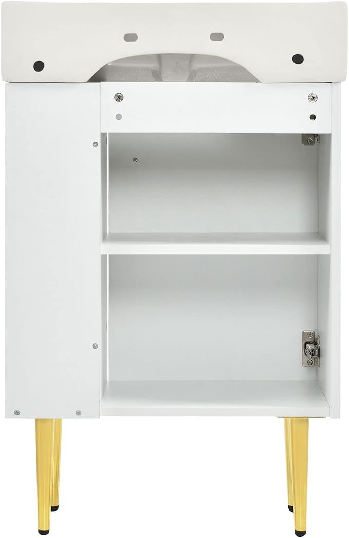 Merax 21.6" Bathroom Vanity with Single Sink, Bathroom Floor Standing Cabinet with Side Storage, Modern Bathroom Vanity with 1 Door and White Ceramic Basin Sink Top, White