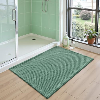 DEXI Chenille Bath Mat 32x20, Soft Absorbent Bathroom Rugs, Green