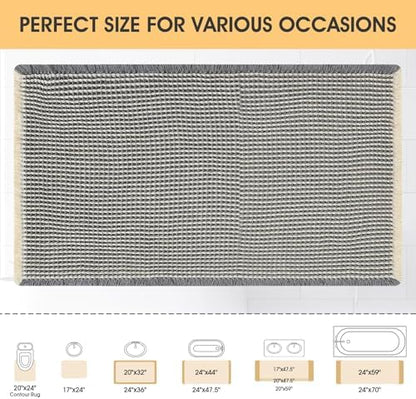 IM HOME Waffle Bath Mat Grey & Beige 36"x24", Boho Woven Modern Bath Mat Rugs, Absorbent Non Slip Bathroom Rugs, Soft Washable Bath Rugs with Tassels for Bedroom, Kitchen, Shower, Tub
