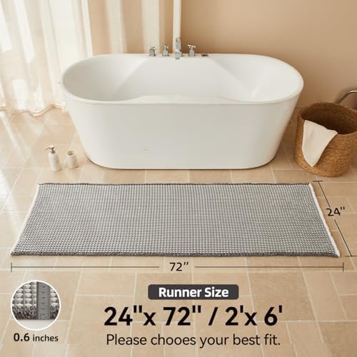 Triohero Waffle Runner Rug Bathroom, Long Boho Bath Mat, 24x72 Grey & White
