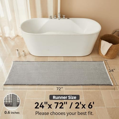 Triohero Waffle Runner Rug Bathroom, Long Boho Bath Mat, 24x72 Grey & White