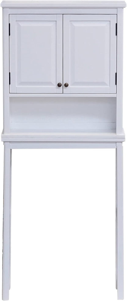 Alaterre Furniture Dorset Over-The-Toilet Storage Cabinet Set – Bathroom Organizer with Adjustable Shelf, Open Display Shelf, Zinc Hinges, and Nylon Floor Levelers (White)