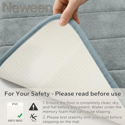 Neween Bathroom Rugs Set 2 Piece, Absorbent Memory Foam Bath Mat, Grey