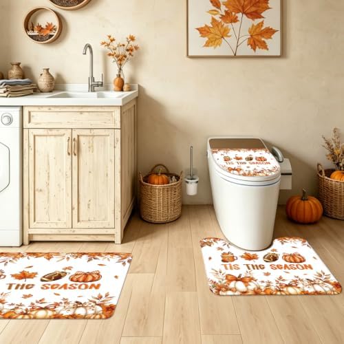 MEHOFOND Fall Shower Curtain Set 4-Piece Thanksgiving Decor Bathroom Set