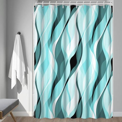 Teal Striped Shower Curtain Extra Wide 108x72 inch 18 Hooks
