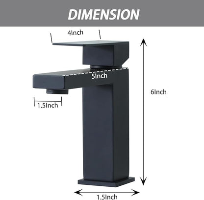 SHACO Black Single Hole Bathroom Faucet, Stainless Steel Single Handle Vanity Sink Faucet with Pop Up Drain and Supply Line, SC-YH1301B-SHBS