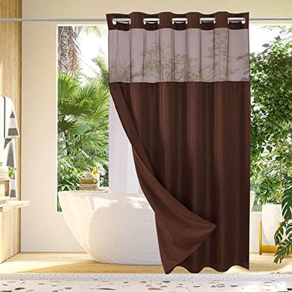 Gibelle No Hook Cloth Brown Shower Curtain with Liner, 72x80