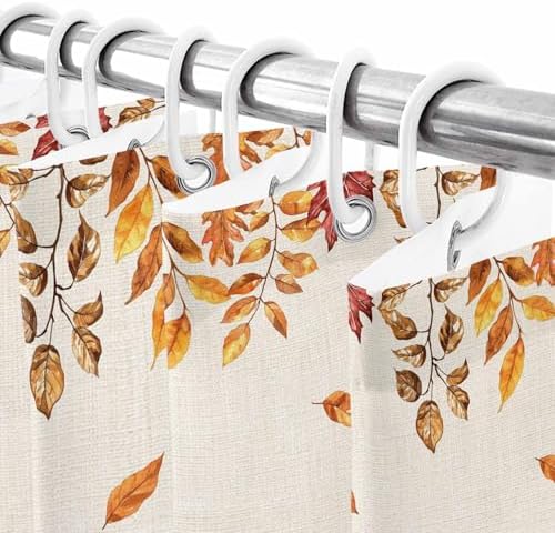 Shower Curtain Bathroom Set Thanksgiving Pumpkin Fall Orange Maple Leaf Watercolor Waterproof Shower Curtains with Grommets Hooks Vintage Linen Privacy Bath Curtain for Bathtub Decor 72x72in