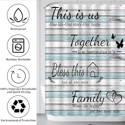 4Pcs Family Shower Curtain Sets with Non-Slip Rugs