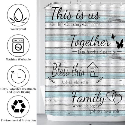 4Pcs Family Shower Curtain Sets with Non-Slip Rugs