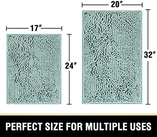 H.VERSAILTEX Bath Mats - Non Slip Luxury Chenille Bathroom Rugs, Extra Soft Absorbent Shaggy, Washable Fast Dry 2 Piece (Aqua Foam, 20" x 32"/17" x 24")