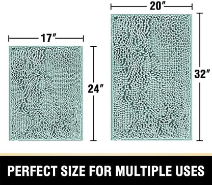H.VERSAILTEX Bath Mats - Non Slip Luxury Chenille Bathroom Rugs, Extra Soft Absorbent Shaggy, Washable Fast Dry 2 Piece (Aqua Foam, 20" x 32"/17" x 24")