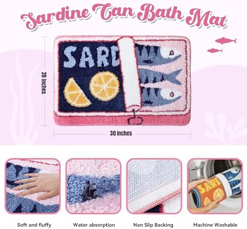 TRUEDAYS Sardine Bath Mat, Cute Bath Mat for Bathroom 20x30 Inch, Pink