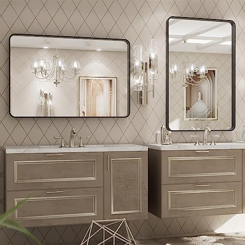 LOAAO 24X30 Inch Black Metal Framed Bathroom Mirror (Pack of 2)