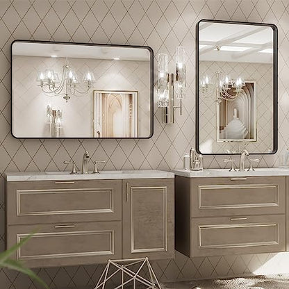 LOAAO 24X30 Inch Black Metal Framed Bathroom Mirror (Pack of 2)