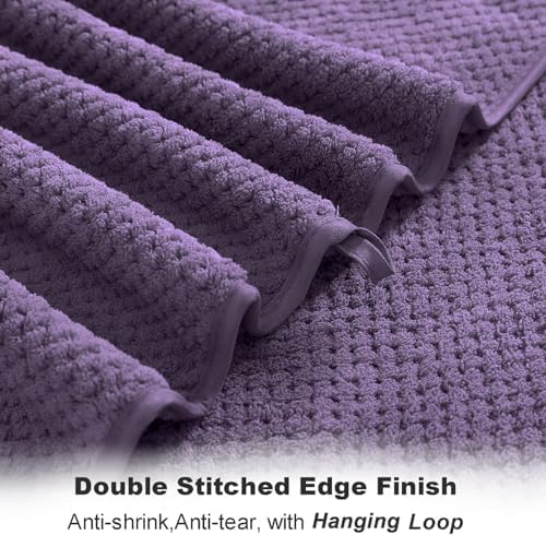 8-Piece Bath Towel Set, 2 Extra Large Bath Towel Sheets, 2 Hand Towels and 4 Washcloths - Highly Absorbent Quick Dry Microfiber,Ultra Soft Towel Set for Bathroom, Waffle Weave Design (Dark Purple)