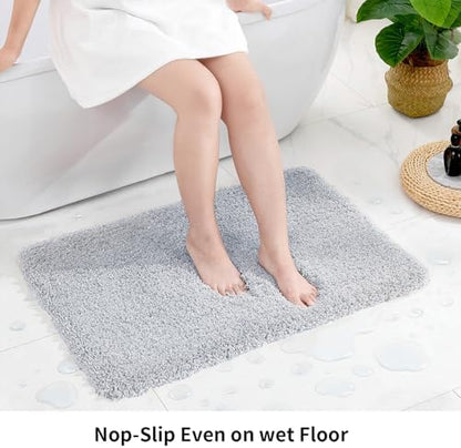 Disolla Bathrom Runner Rug 24x70 - Extra Large Soft Plush Bath Mat, Thick Long Non-Slip Shaggy Floor Mat, Ultra-Absorbent for Master Bathroom Vanity, Silver Grey