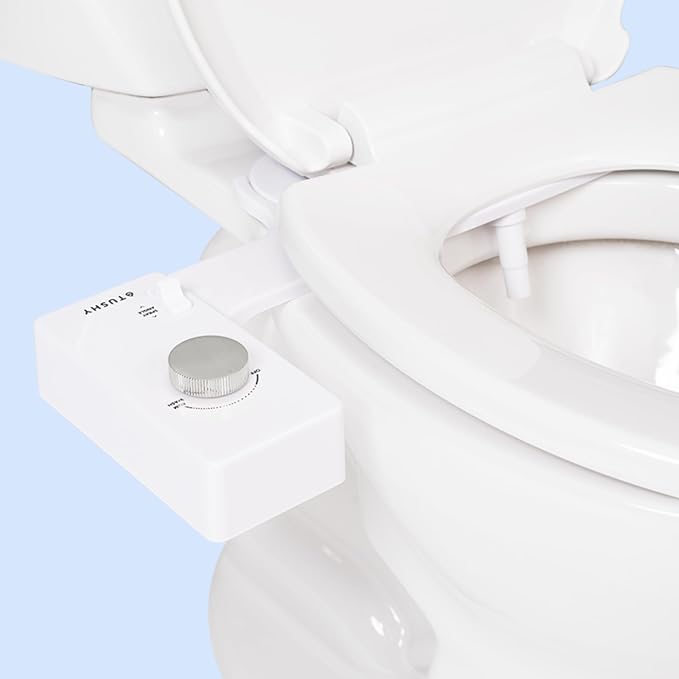TUSHY Classic Brushed Nickel Bidet and Relaxed Ottoman White Bundle