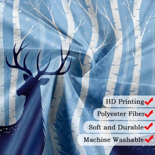 Deer Birch Tree Shower Curtain Winter Woodland Forest Bath Curtain 72x84in