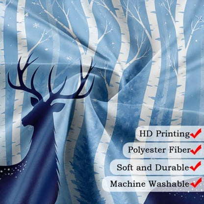 Deer Birch Tree Shower Curtain Winter Woodland Forest Bath Curtain 72x84in