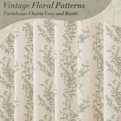 Sage Linen Farmhouse Shower Curtain, Boho Floral Bathroom 72x78
