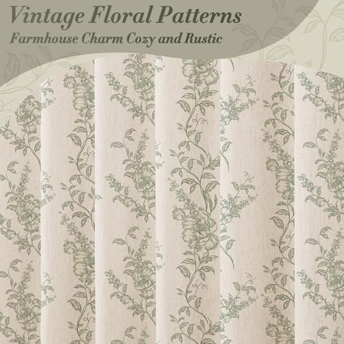 Sage Linen Farmhouse Shower Curtain, Boho Floral Bathroom 36x72