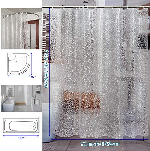 Bostofy Waterproof Shower Curtain Liner 8G EVA Thick Shower Curtain with Heavy Duty 3 Bottom Magnets, Shower Liner for Shower Stall, Bathtubs, 3D Pebble Pattern, 72 x 72,12 Hooks