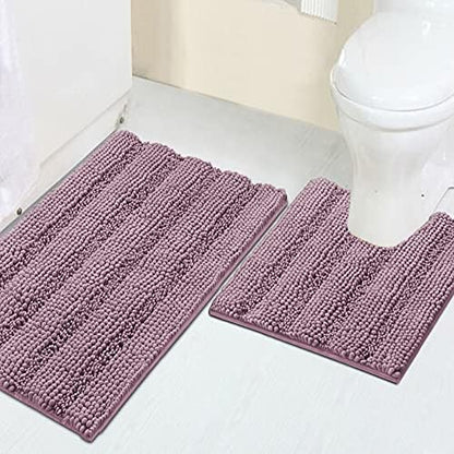 2 Piece Bathroom Rug Set with Toilet Mat, Soft Absorbent Chenille, Non-Slip