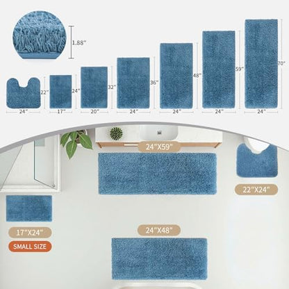 Disolla Toilet Mat 22x24 Blue - Non Slip Fluffy U-Shaped Contour Rug, Ultra-Soft Plush Toilet Floor Mat, Absorbent & Machine Washable