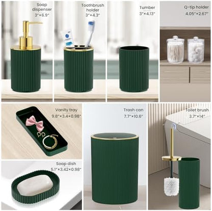 Dark Green Bathroom Accessories Set, 10PC Bathroom Set Apartment