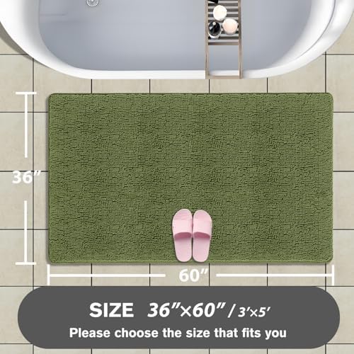 Bathroom Rugs 36 x 60 Inch – Extra Large Bath Mat | Absorbent and Washable Thick Chenille Bath Rugs Non-Slip Runner Rug for Bathroom, Shower, Tub(Sage)