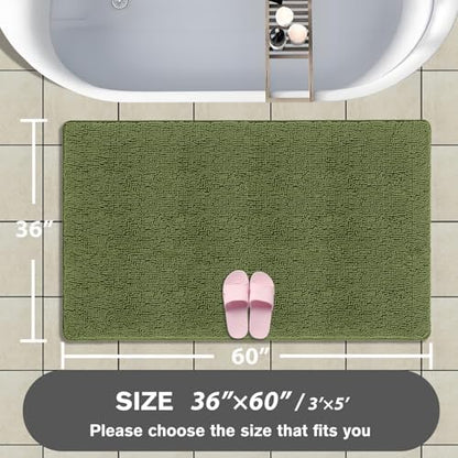 Bathroom Rugs 36 x 60 Inch – Extra Large Bath Mat | Absorbent and Washable Thick Chenille Bath Rugs Non-Slip Runner Rug for Bathroom, Shower, Tub(Sage)