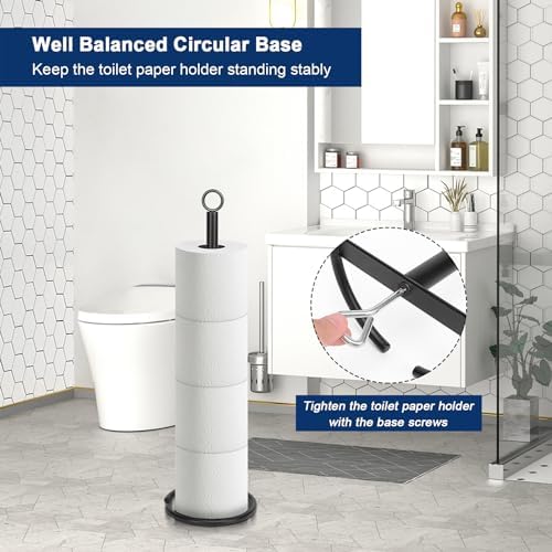 NearMoon Bath Toilet Paper Holder Stand, Freestanding Tissue Paper Storage with Reserve, Space Toilet 4 Rolls Holder for Bathroom/Kitchen Countertop-All Metal (2 Pack, Matte Black)