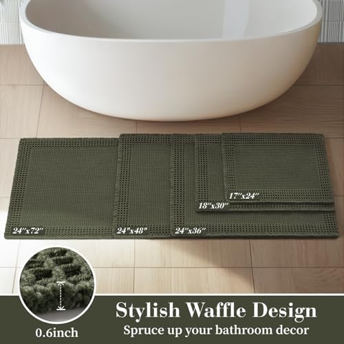 RESARE Waffle Bath Mat for Bathroom, Non Slip Bathroom Rugs 20"x32" Green