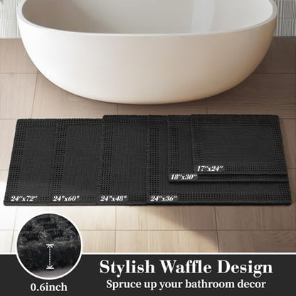 RESARE Waffle Bath Mat for Bathroom, Non Slip Bathroom Rugs 20"x32" Black