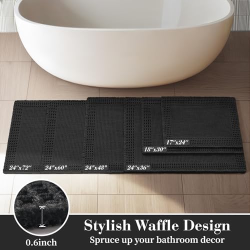RESARE Waffle Bathroom Runner Rugs, Non Slip Boho Bath Mat 24"x48" Black