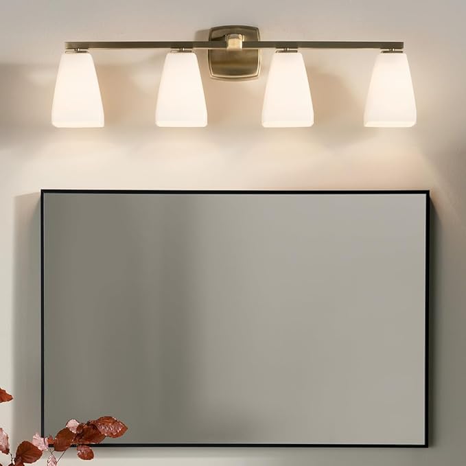 Kichler Marant 33.25" 4-Light Vanity Light with Opal Glass in Champagne Bronze, for Bathroom, Powder Room, Over a Mirror, (33.25" W x 9.5" H), 55217CPZ