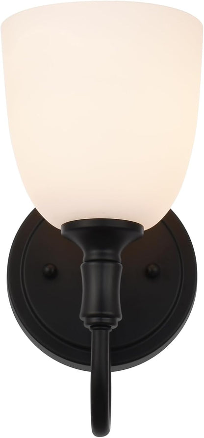 Vintage Traditional Black 1-Light Indoor Wall Sconce with Frosted Glass Bathroom Bedroom Hallway, 10.6" H x 5.3" W, Matte Black