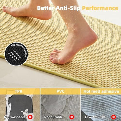 TYUU Bathroom Rugs Non Slip Washable, Super Absorbent Thin Bath Mat Small Quick Dry Low Pile Bathroom Rug, Yellow 16"x24"