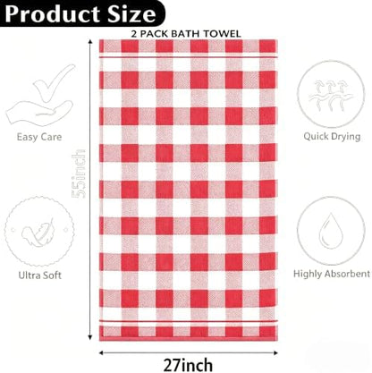 2 Pack Microfiber Bath Towels, 27×55 Inches Large Soft Quick Dry Shower Towels, Lightweight Absorbent Plaid Checkered Bath Towel Set for Bathroom, Travel, Pool, Gym, Home Use