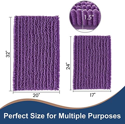 Luxury Chenille Lavender Bathroom Rugs Sets 2 Piece, Thickened Hot Melt Rubber Bottom Bath Mats for Bathroom Non Slip,Bath Rugs Quick Dry Machine Washable for Shower Mat
