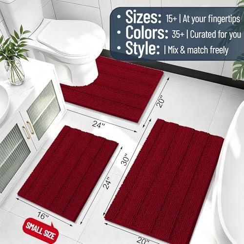 Smiry Thick Small Chenille Bathroom Rugs 24x16, Absorbent Bath Mat, Red