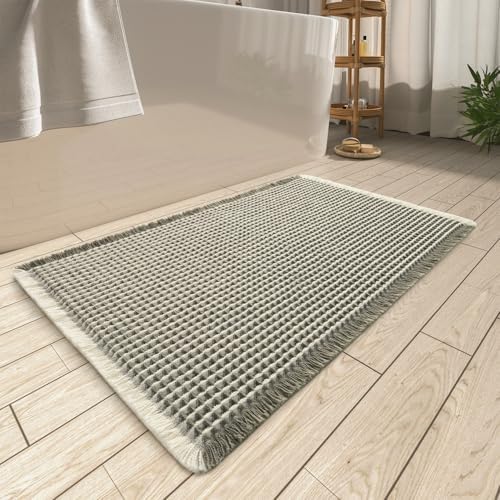 Upgraded Waffle Bath Mat Ultra Absorbent Non Slip Bathroom Mat, 17" x 24"