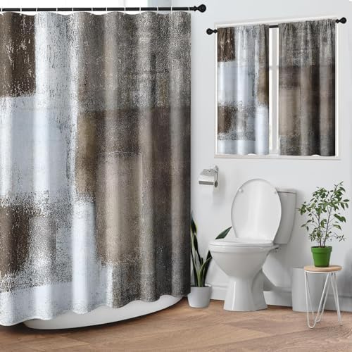Shower Curtain Set, for Bathroom Decor 72" x 72", Abstract Brown